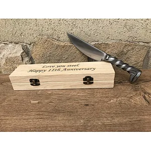 Railroad spike knife in a wooden gift box with engraved box and engraved knife wedding anniversary gift knife gift