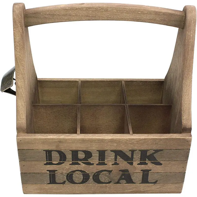 Stonebriar Wooden Drink Local Beer Caddy with Handle and Metal Bottle Opener, Large, Brown