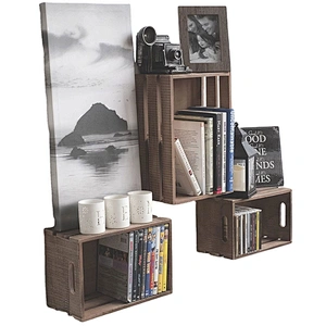Wallniture Kitchen Storage Wine Rack Wooden Crate Basket Brown Country Storage  Apartment Decor Storage Shelves