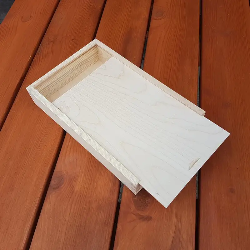 Wooden box whit sliding lid 29 x 19 x 5.2 cm for photos and pen drive  with  wooden box with slide lid