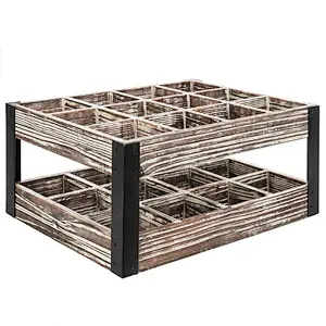 JUNJI Wooden wine bottle holder, Wine Tote,  Rustic Metal & Wood Crate 12-Bottle Tabletop Wine Rack