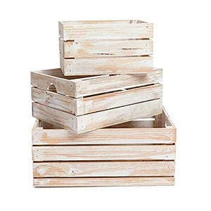 Decorative Wood Crates (Set of 3) , Storage Pallet Boxes with Handles