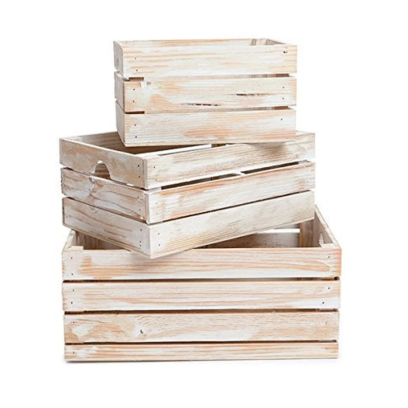 Decorative Wood Crates (Set of 3) , Storage Pallet Boxes with Handles