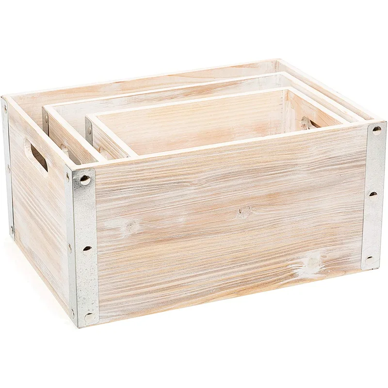 Wood Box-Wooden Industrial Style Made of Wood  Boxes  Set of 3 Decoration  Normal  Multi  wooden box