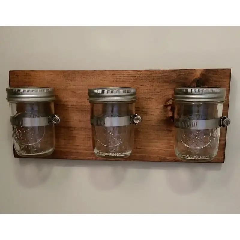 Wooden wall hanger with mason jars-Wall Home Decor Wood Furniture