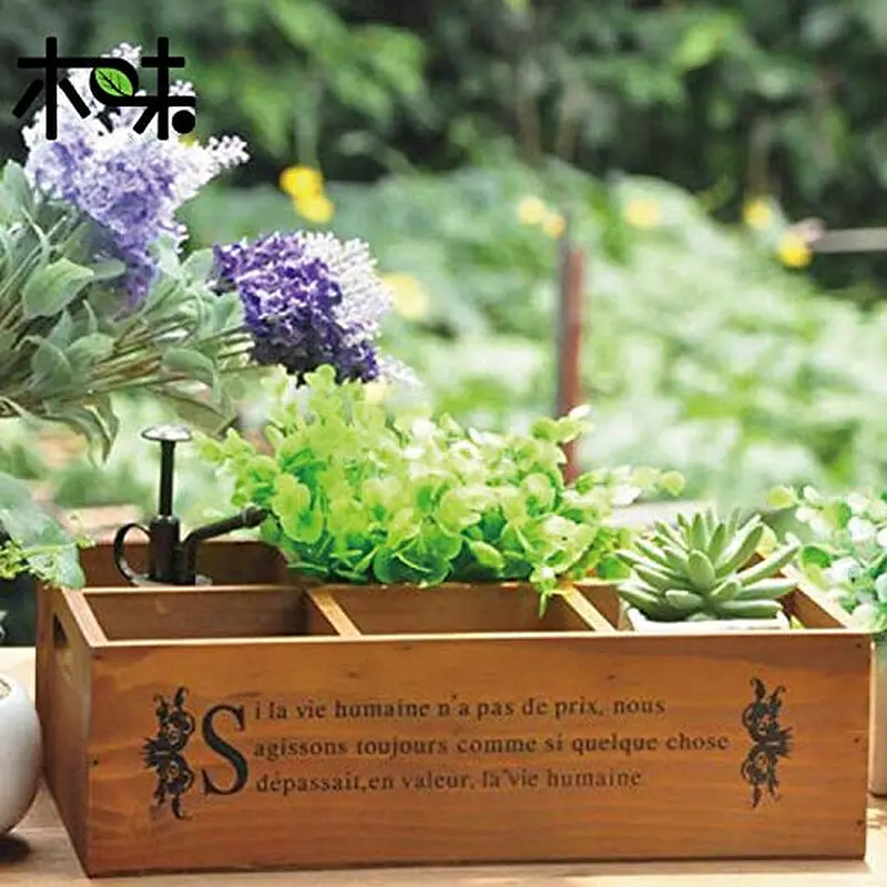 Vintage Zakka Large 6-grids Wooden Planter Storage Box Pots Tray for Succulent Plants Flowerpot Desktop Home Decoration