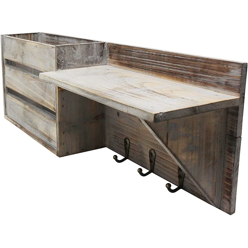 Wooden storage rack Rustic holder  ChasBete Rustic Key Holder for Wall Decorative  Entryway Shelf with Hooks