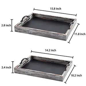 Rustic Style Wood Chalkboard Surface Nesting Breakfast with Decorative HandlesServing Trays