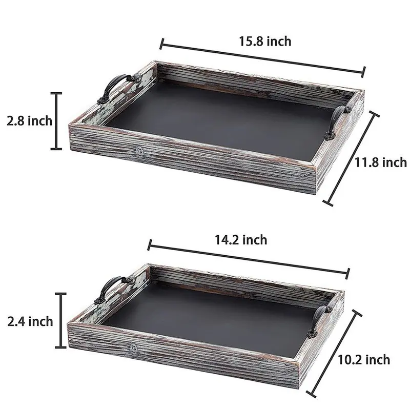Rustic Style Wood Chalkboard Surface Nesting Breakfast with Decorative HandlesServing Trays