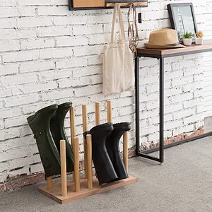 Wood Decor  MyGift 6-Pair Natural Wood Inverted Boot Storage Rack