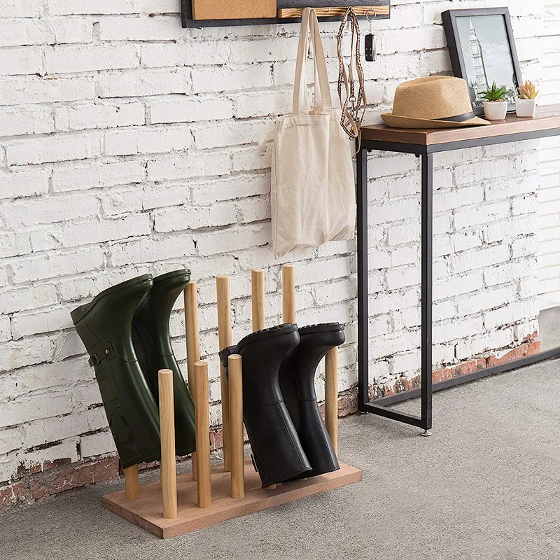Wood Decor  MyGift 6-Pair Natural Wood Inverted Boot Storage Rack