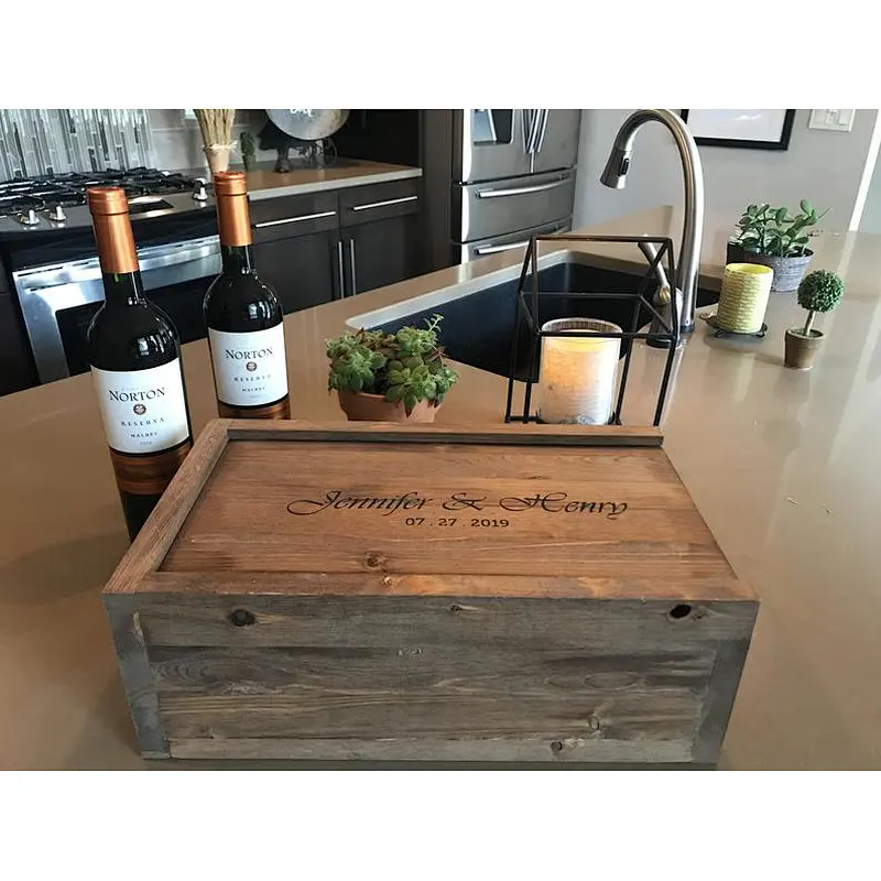 Personalized wine box 3 bottle whiskey wooden box wedding gift box