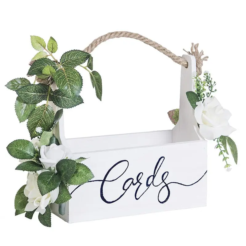 wooden flower box-moment Rustic Wooden Card Box Floral Basket Shape for Wedding Bridal Shower