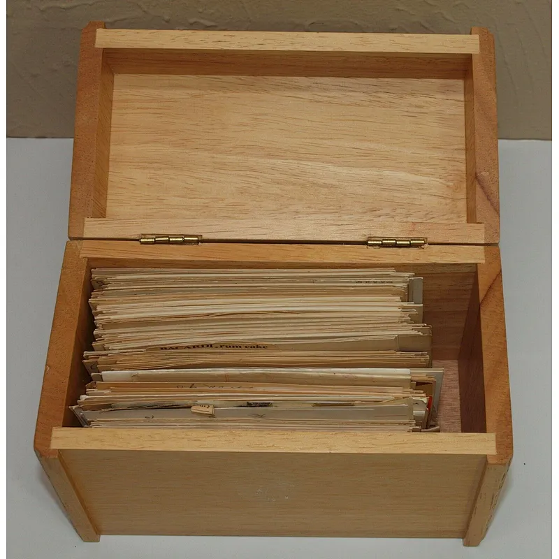 Vintage Full Large Wood Recipe File Box  Handwritten & Clippings