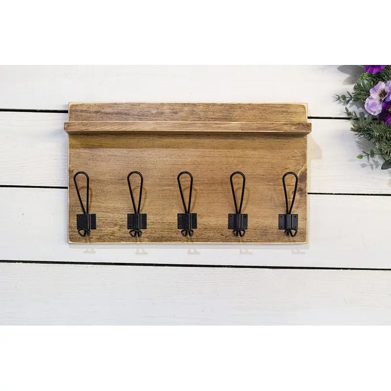 Rustic Wall Mounted Entryway Coat Rack with Farmhouse Style Hooks and Small Shelf
