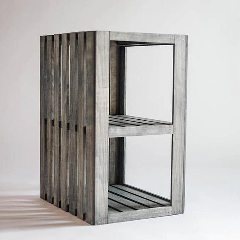 End Table/Nightstand Wood Crate Antique Gray Stained
