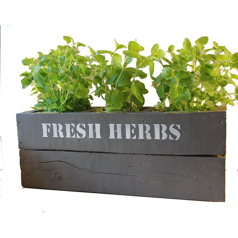 Rustic wooden box for herbscustom wholesale cheaper delicate wood planter boxwood box with ceramic flower flower wood box