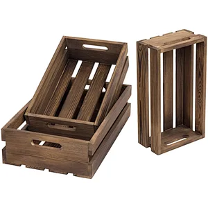 MyGift Rustic Brown Wood Decorative Nesting Storage Crates with Handles, Set of 3