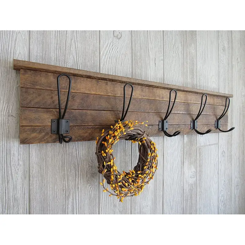Farmhouse Coat Rack Wood Coat Rack wooden wall mount shelf  black metal  wall shelf wooden wall hanging