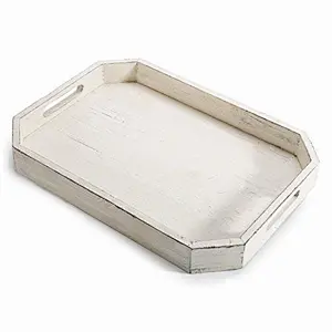 Rustic Whitewashed Wood Serving Tray with Cut out Handles
