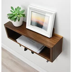 Floating Entryway Organizer with hooks  wooden mail boxes mail holder and coat key rack wall shelf  bathroom shelf with hooks wa