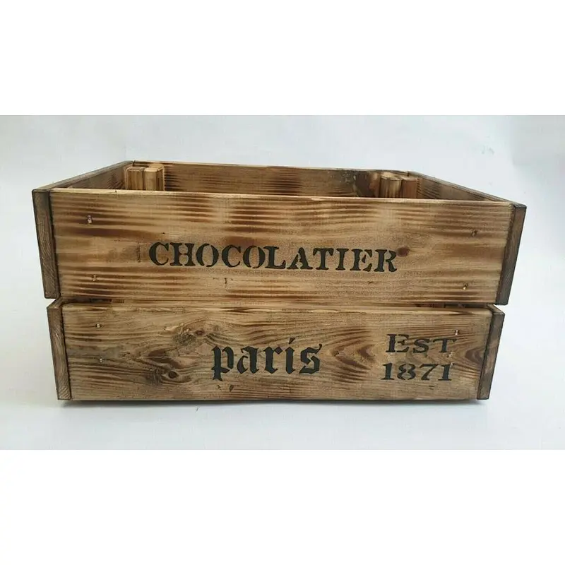 Shabby Chic Rustic Industrial Wooden Crate Storage Wood Burn effect Planter Box