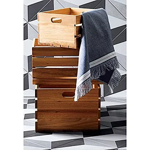 Set of 3 Multipurpose Wood Crafted Premium Bathroom Kitchen Crates | Laundry & Elemantries Keeper & Mover | Fruits & Vegetables