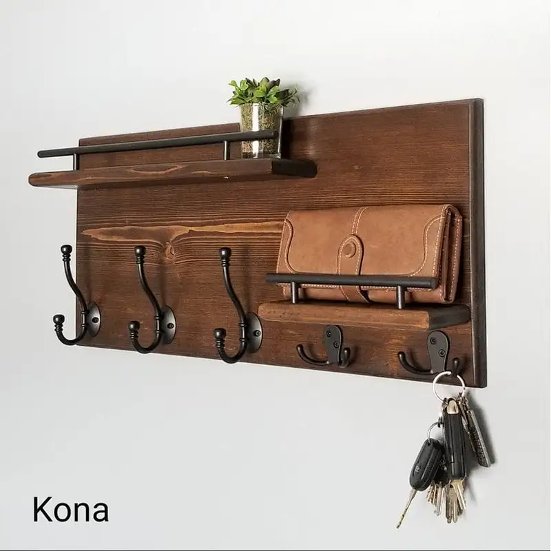 Hot bathroom shelf with hooks wall mounted floating shelves rural wooden key holder shelf