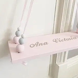Pink Painted wood Wall Floating  Shelf | Nordic Style  wood Wall Floating   Shelf | Hanging Bead   wood Wall   Floating   Shelf