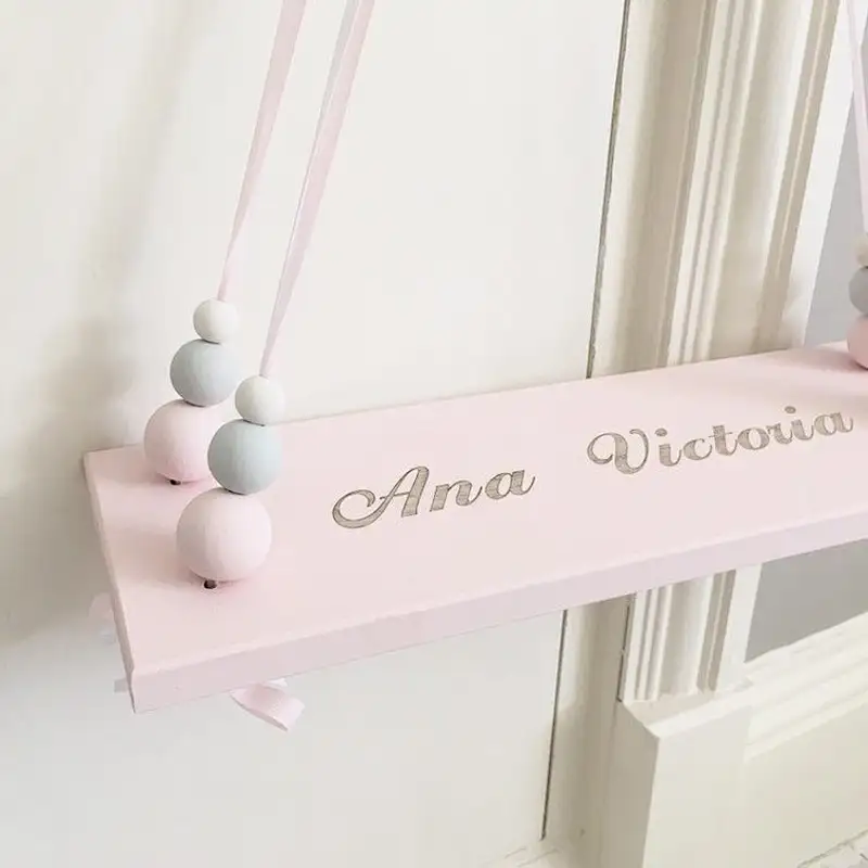 Pink Painted wood Wall Floating  Shelf | Nordic Style  wood Wall Floating   Shelf | Hanging Bead   wood Wall   Floating   Shelf