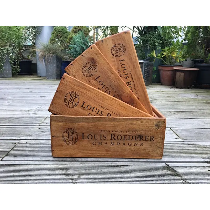 Vintage Louis Roederer Champagne Wooden Handcrafted Rustic Storage Box
