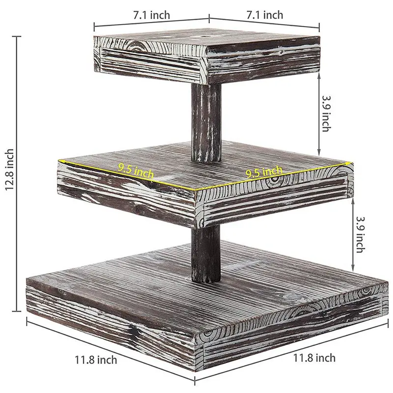 2-Inch 3-Tier Torched Wood Dessert/Appetizer Stand
