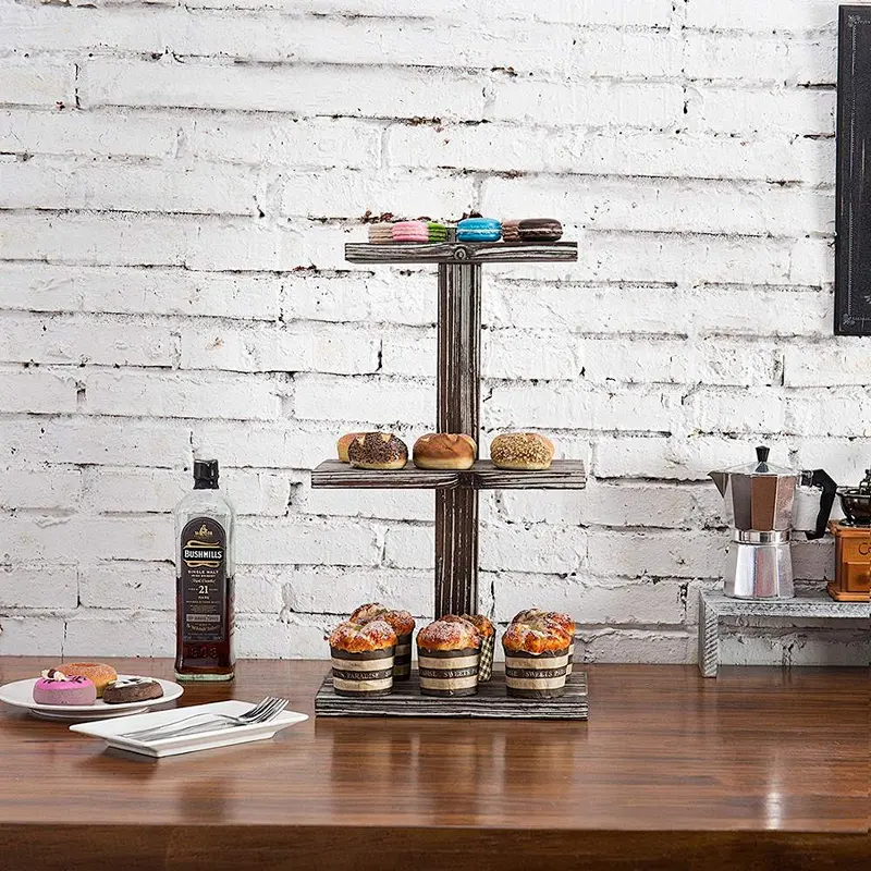 1-Inch 3-Tier Torched Wood Dessert & Pastry Stand