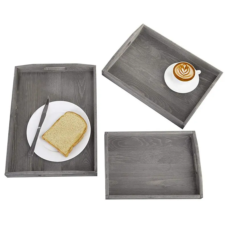 Wooden Serving tray wooden tray handle set 3 wooden  tray for food