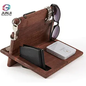 Mens wood phone docking station desk mobile phone holder wood docking station organizer