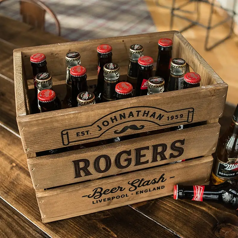 Personalised Rustic Wooden Beer Crate Wine Crate Box