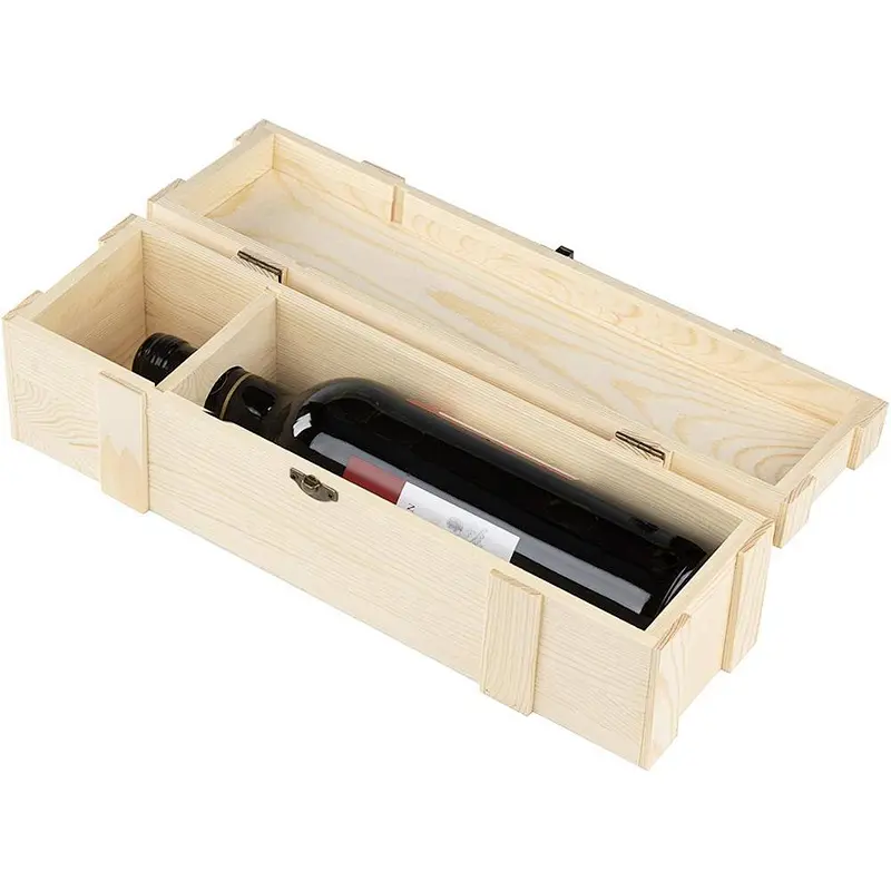 Wooden wine box - single bottle wooden storage gift box, hinged buckle box,