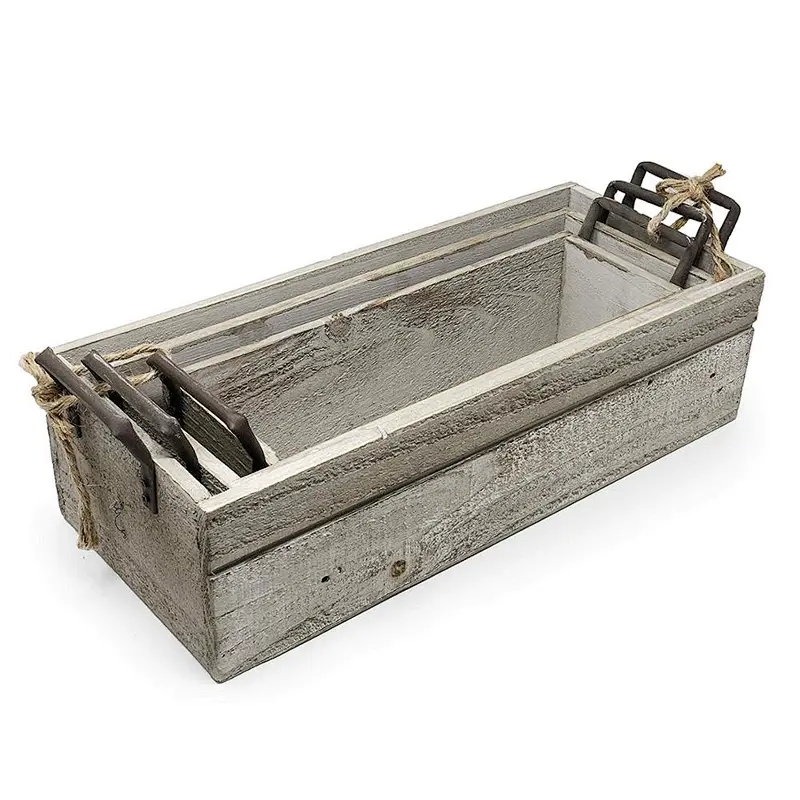 Allgala 3-PC Set Wooden Boxes Planter Trough for Flower pots wooden planter box