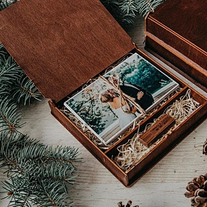 wood print box | 4x6 photo box for photos and USB drive (15x10 cm photo packaging)