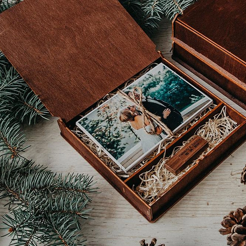 wood print box | 4x6 photo box for photos and USB drive (15x10 cm photo packaging)