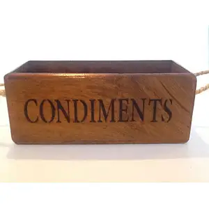 CONDIMENTS Wooden storage crate with rope handles wooden box