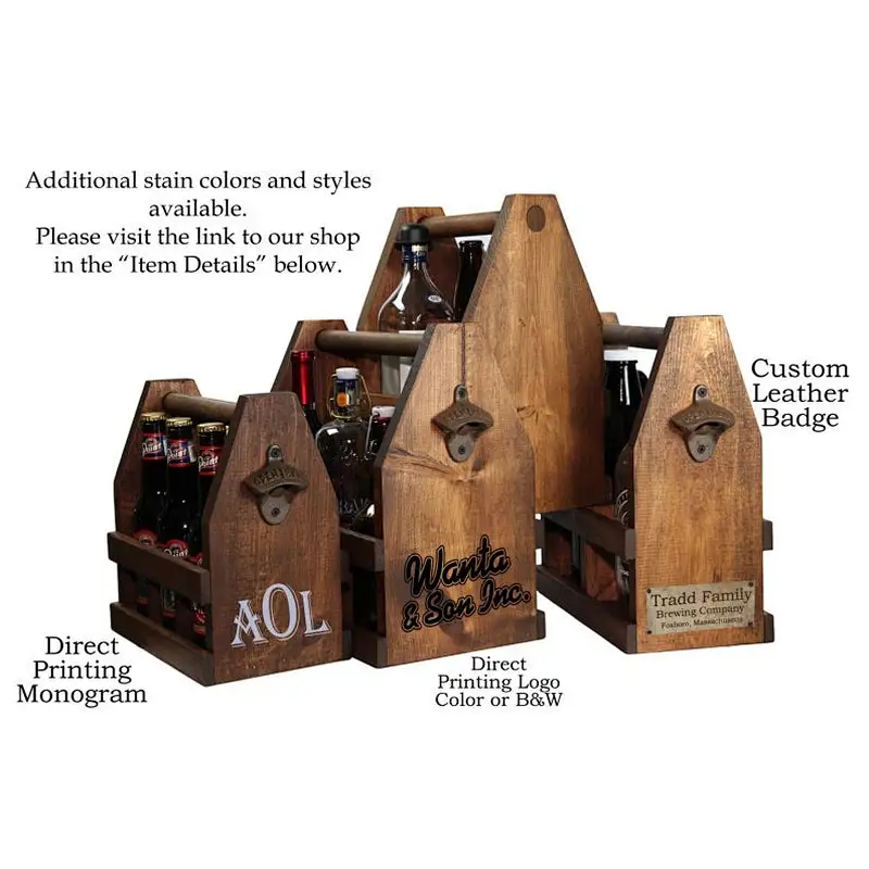 Wooden box- Wine Bottle tote- Bar Decor-Beer holder, Wooden Beer Tote, Pint Glass Display