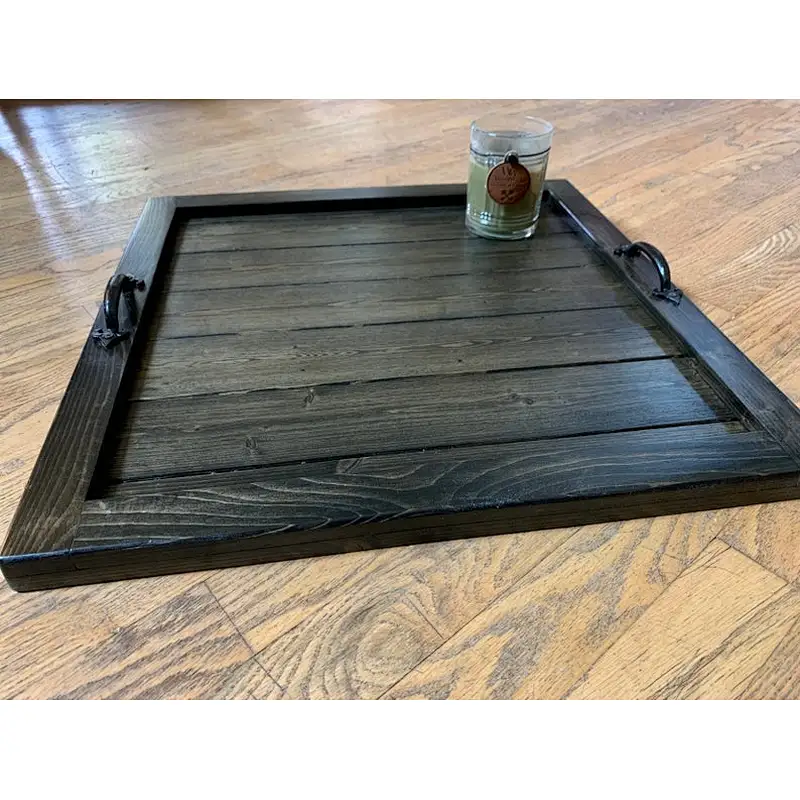 Rustic Torched Wood Ottoman Tray Square Wood Tray  Wood Serving Trays For Display28x24x3cm wooden tray