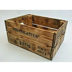 Shabby Chic Rustic Industrial Wooden Crate Storage Wood Burn effect Planter Box