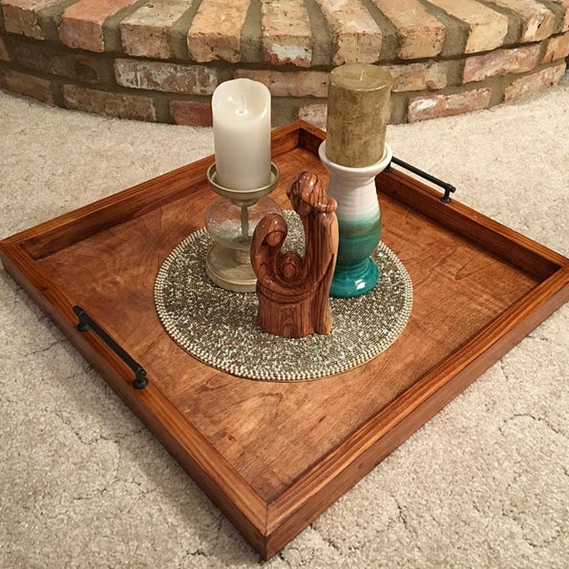 24*24 inch oak or cedar wood ottoman serving tray