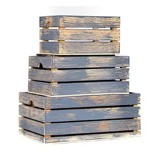 Rustic Decorative Wood Crates (Set of 3) - Cottage Grey Distressed