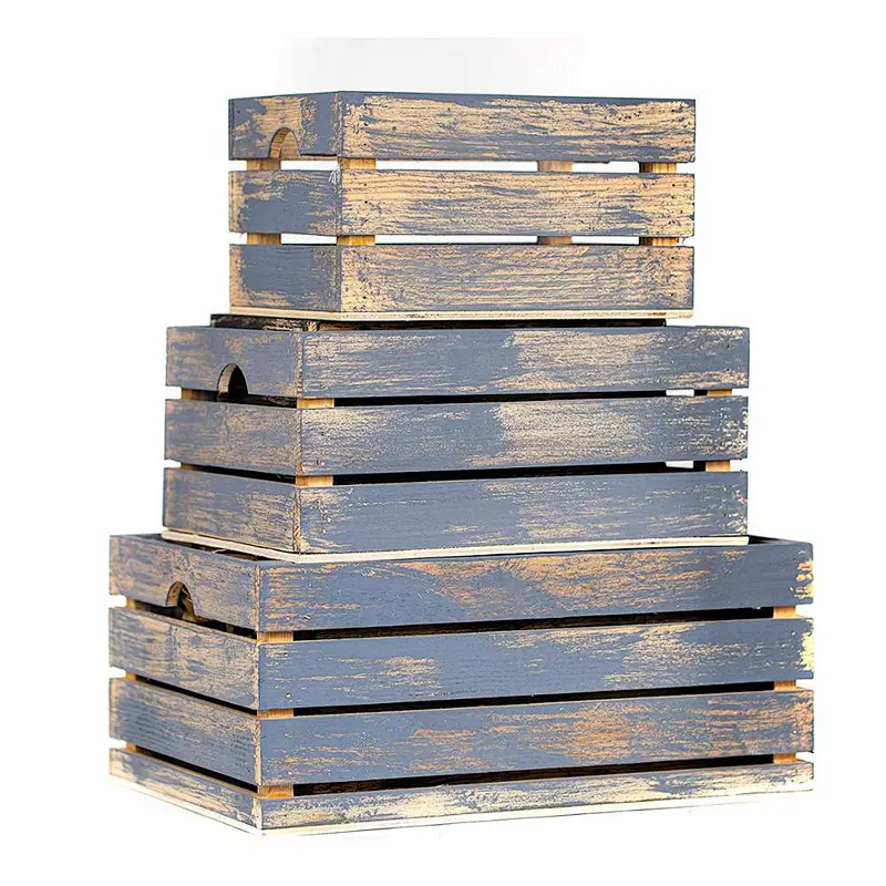 Rustic Decorative Wood Crates (Set of 3) - Cottage Grey Distressed