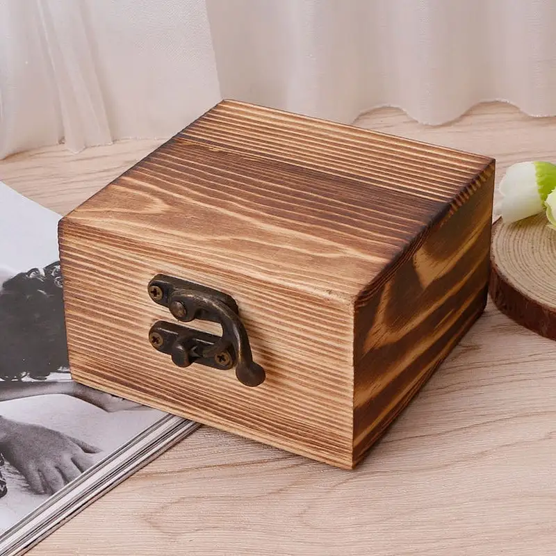Blank Unfinished Square Wooden Box With Lid and Clasp 2 colors