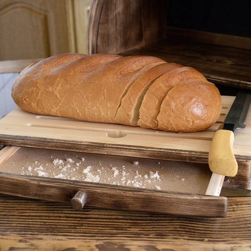 Rustic Style, Crumbs Tray, Bread Bin, Wooden Breadbox