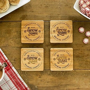 Personalized Christmas Coasters |Custom Drink Mats | Christmas Gift, Rustic Decor, Drink Coaster